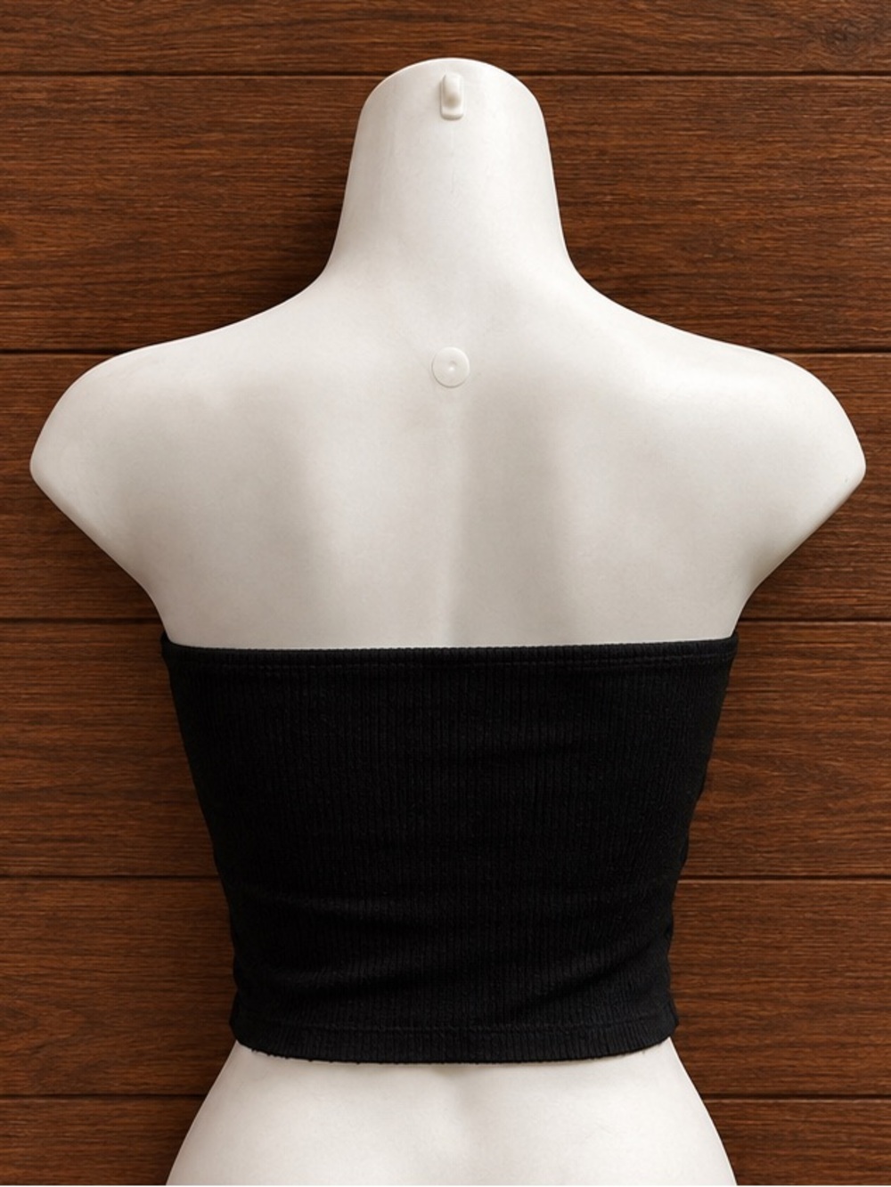 Black Ribbed Strapless Button-Front Tube Top - Picture 2 of 2